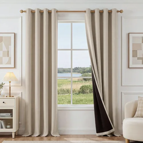 Vista 10 de FMFUNCTEX - Cortinas 100% opacas color beige de 40 x 63 pulgadas para dormitorio, 2 paneles Black out Drapes, Thermal Insulated Noise Reducing