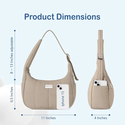 Vista 5 de TOPDesign Bolso de hombro acolchado para mujer, bolso de mano ultraligero con cremallera, correa ajustable