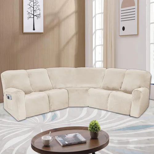 Vista 6 de cjc Fundas de terciopelo para sofá modular, funda reversible en forma de L, protector de sofá reclinable para sala de estar