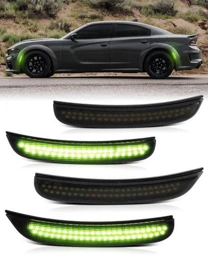 Vista 10 de Luces LED azules de marcador lateral para Dodge Charger 2015 2016 2017 2018 2019 2020 2021 2022 2023 2024, lámparas de parachoques delantero