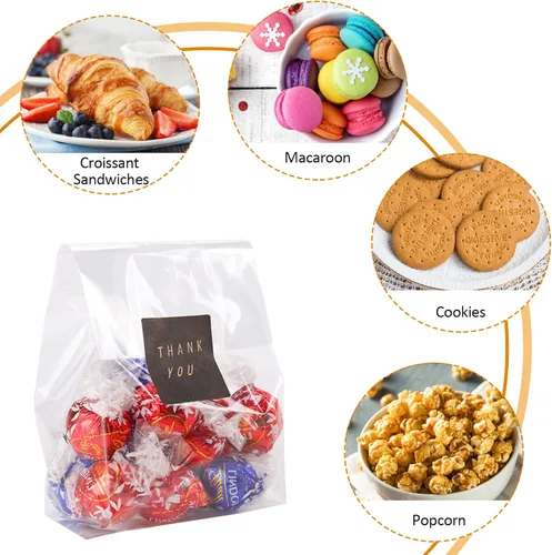 Vista 8 de LOKIQNG - Paquete de 100 bolsas de celofán, bolsas de plástico transparentes para galletas, bolsas de dulces con lazos giratorios y 100 bolsas