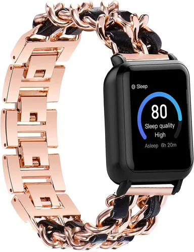 Vista 2 de Lamshaw Compatible con 3Plus Vibe Plus Band, cadena de joyería de metal con cuero compatible con 3Plus Vibe Plus/Vibe + Smartwatch
