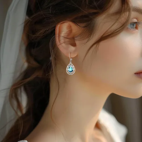 Vista 120 de Aretes colgantes de plata de ley con diseño de árbol de la vida, flor, abeja, animales, gato, colibrí, piedra lunar, turquesa, aretes con cierre