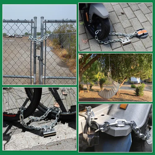 Vista 7 de OKG Cadena de seguridad resistente, cadena de puerta exterior de 3.9 pies x 5/16 pulgadas de grosor, cadena a prueba de cortes hecha de cadena