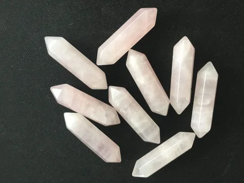 Vista 4 de JIC Gem 20 varitas de cristal de cuarzo rosa, 6 piedras facetadas de Reiki, cristales curativos de cuarzo rosa, puntos de cristales curativos a