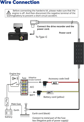 Vista 3 de REDTIGER F7N - Kit de cable duro para cámara de salpicadero, puerto USB C de 21.3 pies para cámara de salpicadero, convierte 12V-24V a 5V/2.5A