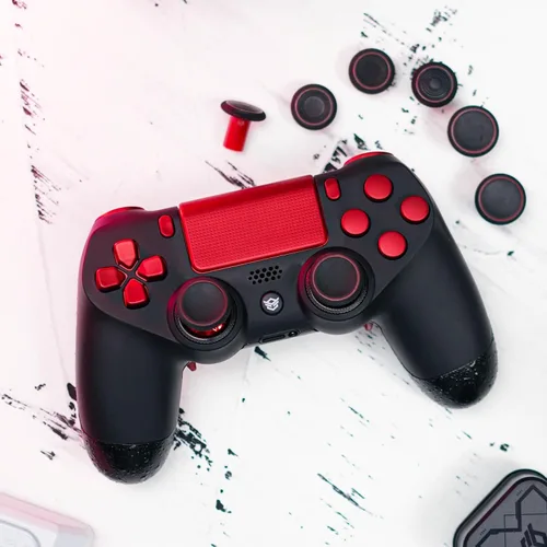 Vista 2 de HEXGAMING NEW EDGE Wireless Controller Compatible with ps4-4 Back Buttons, 6 Profiles, Hair Triggers, Swappable Thumbsticks - Black Red