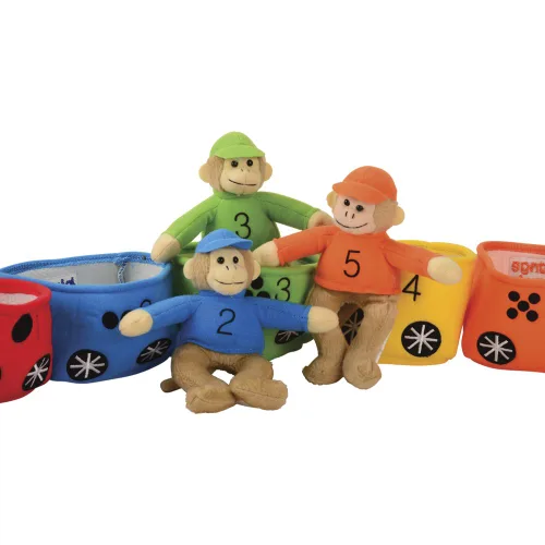 Vista 3 de Constructive Playthings Juguetes Velour Bilingüe Play & Learn Tren de mono para niños