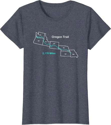 Vista 65 de Route Map of The Oregon National Historic Trail T-Shirt Asphalt Grey
