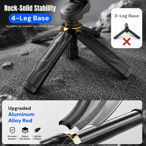 Vista 6 de Mini Selfie Stick Tripod, 4" Pocket-Sized Selfie Stick with Bluetooth Remote, 4-Leg Reinforced Stand, 360° Rotation, 3.8 oz Lightweight for