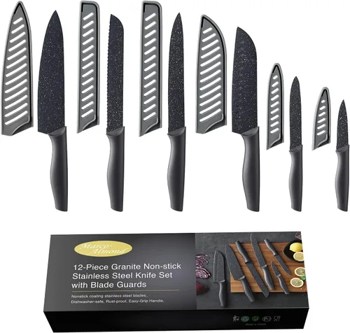 Vista 2 de Marco Almond KYA39 - Juego de cuchillos de cocina + cucharas de mango largo de titanio arcoíris KYA55