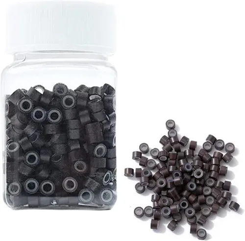 Vista 16 de 500 anillos de silicona con microeslabones de 0.197 in para extensiones de cabello, herramientas de microenlaces de aluminio para extensiones
