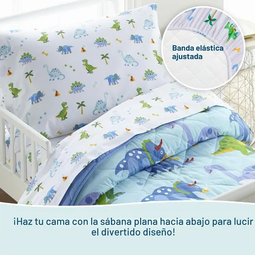 Vista 4 de Wildkin - Juego de sábanas 100% algodón para niños – Sábanas suaves y acogedoras - Dinosaurio Land Tierra de dinosaurios