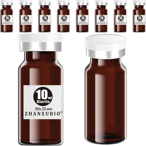 Vista 7 de Frascos estériles vacíos con puerto de inyección autosellante y tapa de plástico de aluminio, paquete estéril (1ml transparente 10 piezas)
