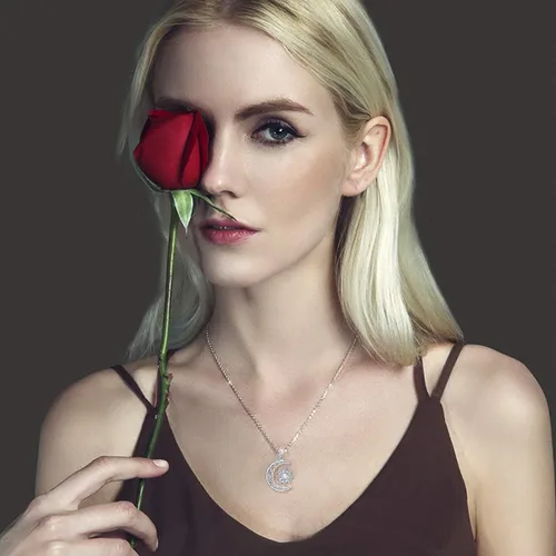 Vista 5 de FLYOW Collar con colgante de luna creciente de plata de ley S925 para mujeres adolescentes niñas regalo de cumpleaños