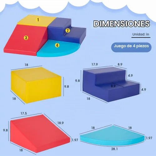 Vista 7 de Dkelincs Bloques de escalada de espuma suave de 4 piezas para niños pequeños de 1 a 3 años, estructuras de juego de actividades para gatear