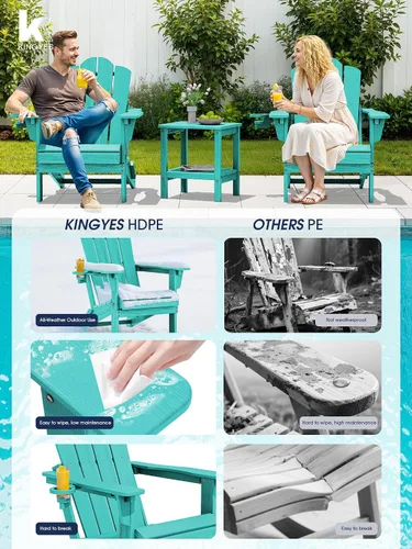 Vista 8 de Silla plegable ajustable KINGYES Adirondack, sillas reclinables Adirondack de 3 posiciones con portavasos, Adirondack de HDPE resistente a