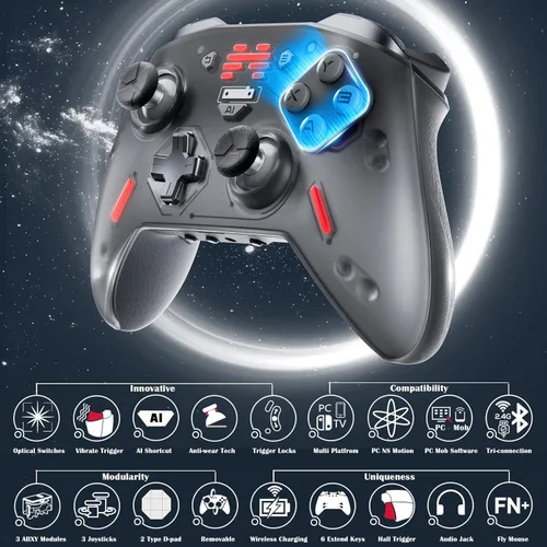 Vista 2 de BEITONG Zeus 2 Elite Wireless Controller - Hall Effect Triggers, Optical Buttons, 1000Hz Polling, 1000mAh, Multi-Platform for PCNSiOSAndroid
