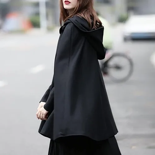 Vista 4 de Capa con capucha para mujer, capa de mezcla de lana, estilo vintage, talla grande, gabardina, para invierno