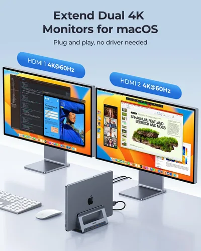 Vista 2 de Estación de acoplamiento USB-C para MacBook Pro/Air, Dual HDMI, USB-C Dock con 10Gbps, PD3.0, RJ45, 2xUSB 3.0, 2xUSB 2.0, SD/TF, Audio