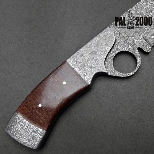Vista 8 de PAL 2000 KNIVES Cuchillo Bowie de acero de Damasco hecho a mano de 13 pulgadas - Mango de micarta con refuerzos de acero de Damasco 1094