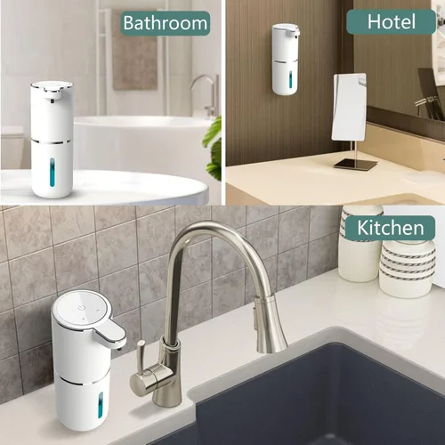 Vista 5 de Dispensador automático de jabón 2P, dispensador de jabón espumoso sin contacto de 13.5 fl oz, dispensador recargable por USB, eléctrico montado