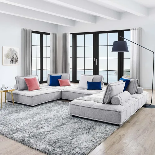 Vista 22 de Modway Sofás Saunter, juego de 3 piezas, azul