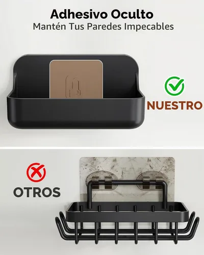 Vista 9 de Orimade Jabonera de montaje en pared con 4 ganchos, jabonera transparente autoadhesiva sin taladrar para ducha y baño, drenaje rápido a prueba