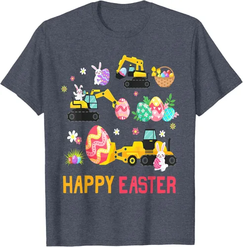 Vista 26 de Kids Happy Easter Construction Crane Truck Boys Toddler T-Shirt Negro