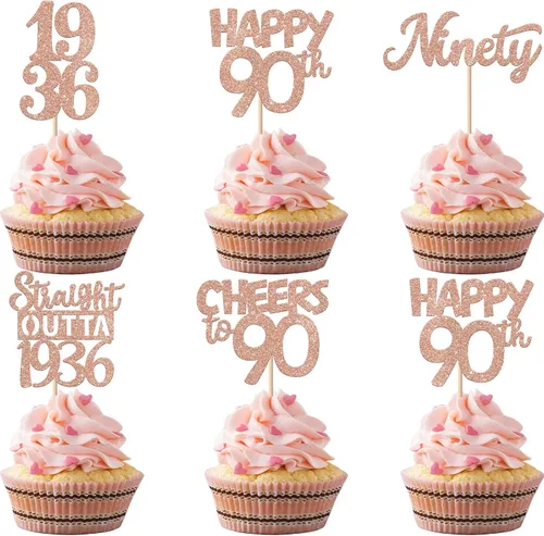 Vista 30 de 30 piezas negras para cupcakes de 10.º cumpleaños con purpurina Ten Happy 10 Straight Outta 2016 para saludos a 10 años 10 cumpleaños, boda Negro