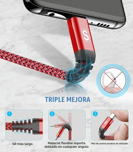 Vista 4 de sweguard Cable USB tipo C de 3.1 A de carga rápida [2 unidades, 3.3 pies + 3.3 pies], cargador USB-A a USB-C, cable trenzado de nailon para Samsung
