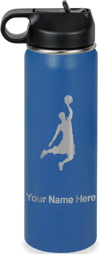 Vista 30 de LaserGram Botella de Agua Personalizada, Basketball Slam Dunk Man, Acero Inoxidable de Doble Pared con Aislamiento al Vacío con Pajita Abatible