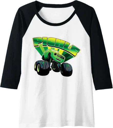 Vista 3 de Blaze and the Monster Machines Camiseta de béisbol raglán Pickle Badge, Negro, S