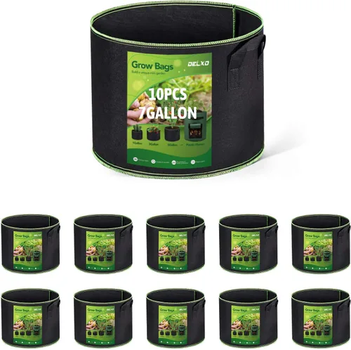 Vista 14 de Delxo Paquete de 20 bolsas de cultivo de 1 galón, bolsa de plantación de jardín, macetas de tela no tejida gruesa de 10.58 oz para frutas, verduras