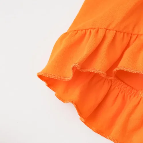 Vista 6 de Noubeau Trajes de Halloween para bebés y niñas pequeñas, con estampado de letras, manga acampanada, camisa de vestir linda calabaza con pantalones