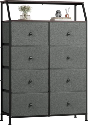 Vista 31 de WLIVE Torre de almacenamiento de tocador de 8 cajones de tela beige Bouclé para dormitorio
