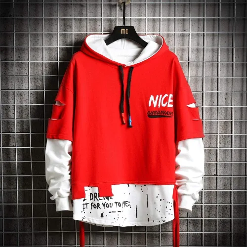 Vista 3 de Fashion Trends - Sudadera con capucha para hombre estilo hip hop retazos