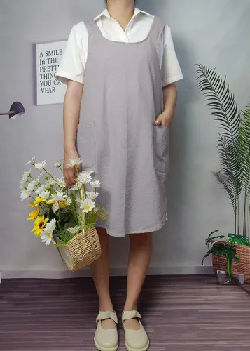 Vista 7 de Delantales de algodón con espalda cruzada, color sólido, para cocina, jardín, para mujeres y niñas con bolsillos