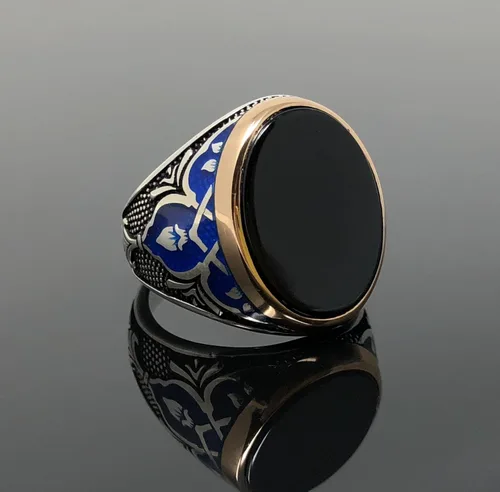 Vista 2 de KAR Anillo de plata de ley 925 K con piedra de ónice negra esmaltada para hombre, edición especial K62S
