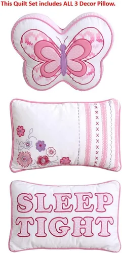 Vista 10 de [Usado] Juego de ropa de cama de algodón de 6 piezas con estampado de corazones, mariposas y lunares, a rayas, rosa, morado, blanco, de algodón