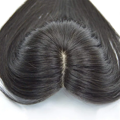 Vista 4 de Decoración de cabello humano real para mujer, base de seda, clip en la parte superior de las piezas de pelo para cubrir el cabello blanco, cinta