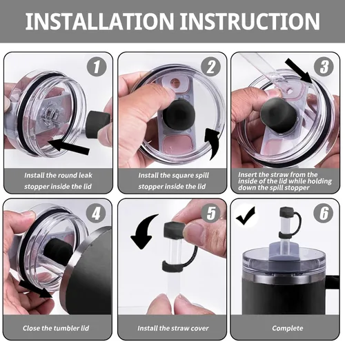 Vista 6 de Juego de 4 tapones antiderrames para Stanley Cup 2.0, accesorios de 40 onzas/30 onzas, kit de silicona a prueba de fugas de accesorios para vasos