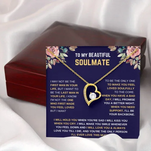 Vista 9 de Hermoso collar de alma gemela con texto en inglés "To My Beautiful Wife", collar para mi futura esposa, regalo de alma gemela, collar de amor
