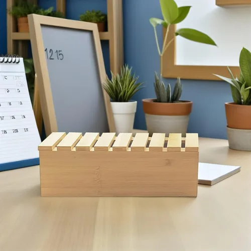 Vista 5 de Ciieeo Wooden Cable Storage Box with Charging Cord Organizer, Desktop Wire Management Box 39x12.5x14cm for Office and Home Desk Phone Stand and