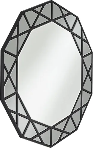 Vista 7 de Noble Park Allamande Decagon - Espejo decorativo de pared para tocador, espejo de pared moderno de vidrio biselado de humo mate, marco de madera