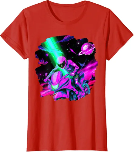 Vista 32 de Camiseta de motociclista espacial para motociclista astronauta, Negro, S