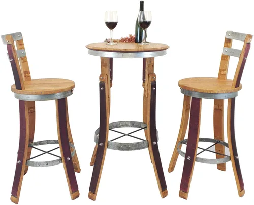 Vista 3 de Juego de taburetes superiores giratorios de alta calidad – Barril de vino hecho a mano Muebles de barril de vino (taburetes con respaldo)