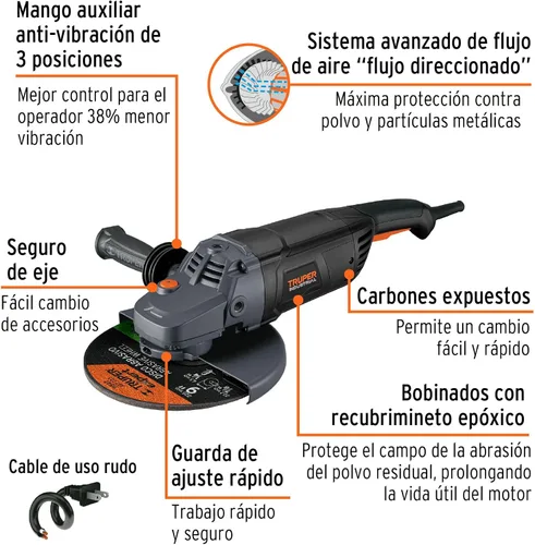 Vista 2 de TRUPER ESMA-9N4 Amoladora angular 9, industrial, 2400 w