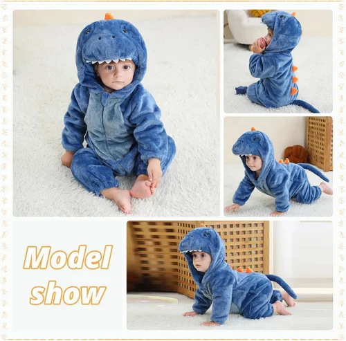 Vista 5 de MICHLEY - Overol unisex para bebé, mameluco estilo animal, con capucha, de franela, cosplay, para invierno u otoño