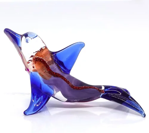 Vista 4 de Figuras artísticas de cristal soplado a mano en miniatura de delfín, animales marinos, océano, regalo coleccionable para decoración del hogar